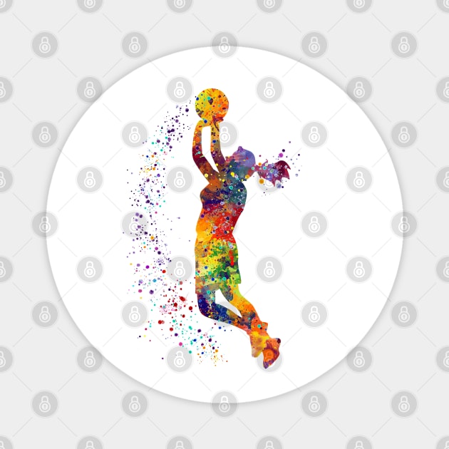 Girl Basketball Player Shooting Watercolor Magnet by LotusGifts